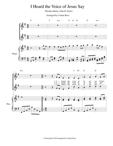 I Heard the Voice of Jesus Say (Lent Lyrics) - vocal duet and piano (arr. Connie Boss)