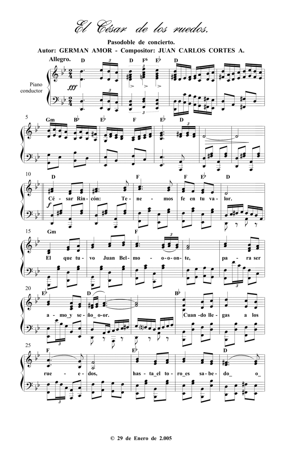 El César de los Ruedos - Pasodoble por Germán Amor y Juan Carlos Cortés A. (arr. Juan Carlos Cortés A.)