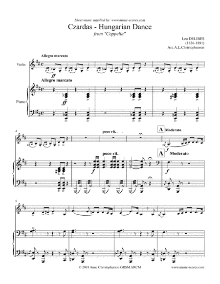 Czardas: Hungarian Dance from Coppelia - Violin and Piano (arr. Anne Christopherson GRSM ARCM)