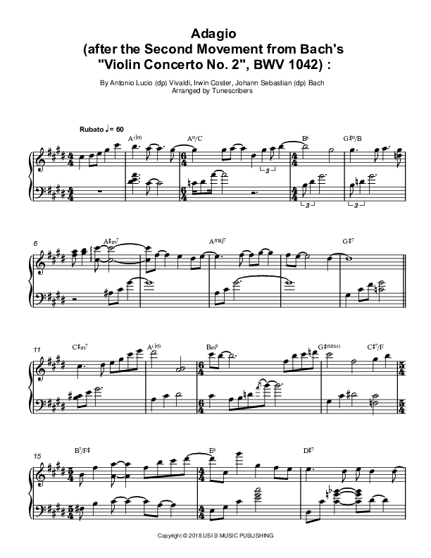 Adagio (after the Second Movement from Bach's "Violin Concerto No. 2", BWV 1042) : (arr. Tunescribers)