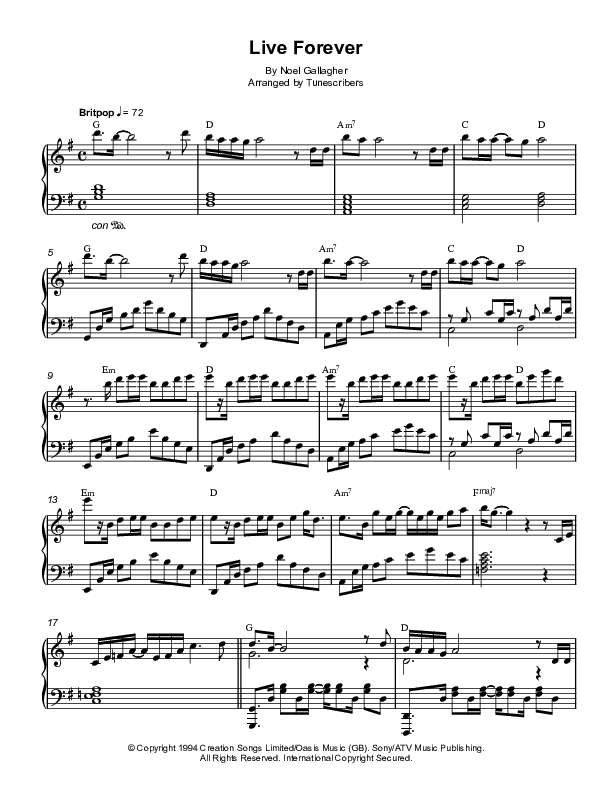 Live Forever (piano cover) (arr. Tunescribers)