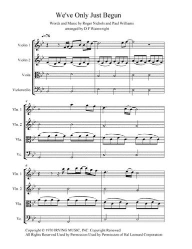 We've Only Just Begun (arr. D F Wainwright)