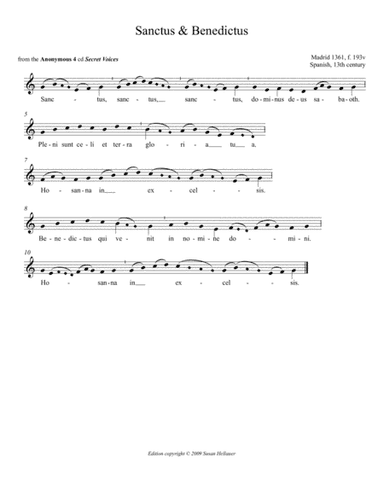 Sanctus & Benedictus (chant) from Anonymous 4's "Secret Voices" - Score Only (arr. Susan Hellauer)