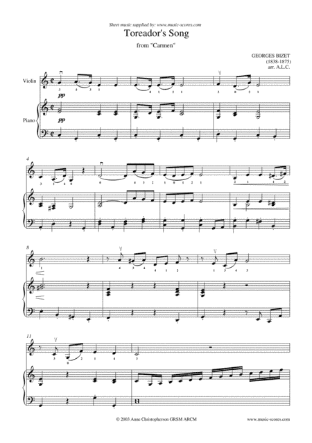 The Toreador Song from Carmen (short version) - Violin and Piano (arr. Anne Christopherson GRSM ARCM)