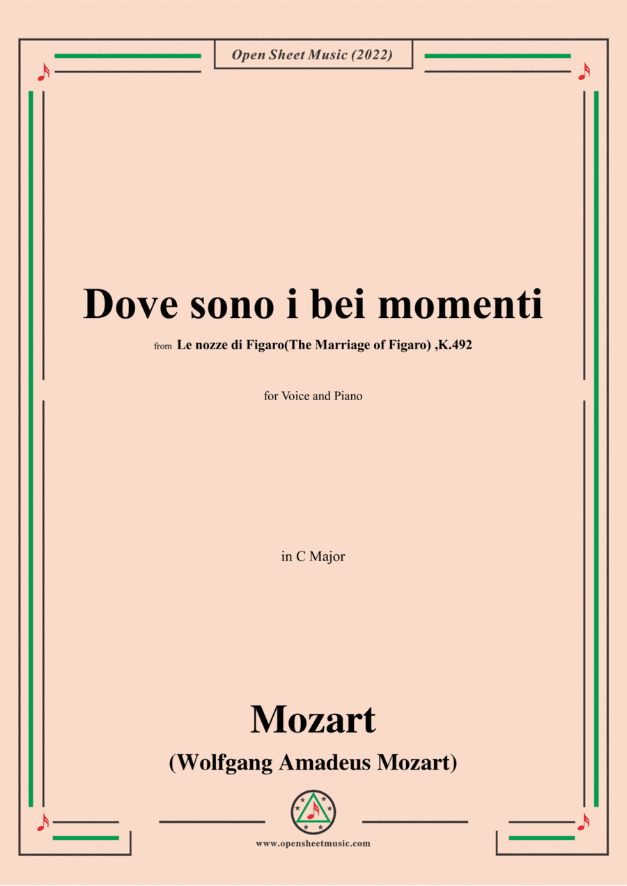 Mozart-Dove sono i bei momenti,from 'Le nozze di Figaro(The Marriage of Figaro),K.492',in C Major,fo (arr. Open Cloud)