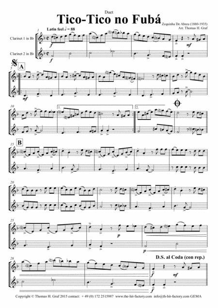 Tico-Tico no Fubá - Choro - Duet Clarinet (arr. Thomas H. Graf)
