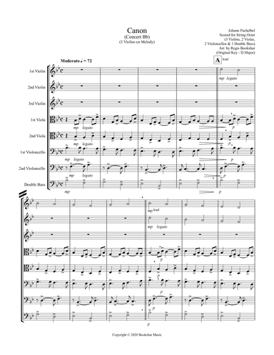 Canon (Pachelbel) (Bb) (String Octet - 3 Violin, 2 Viola, 2 Cello, 1 Bass) (3 Violin lead) (arr. Regis Bookshar)