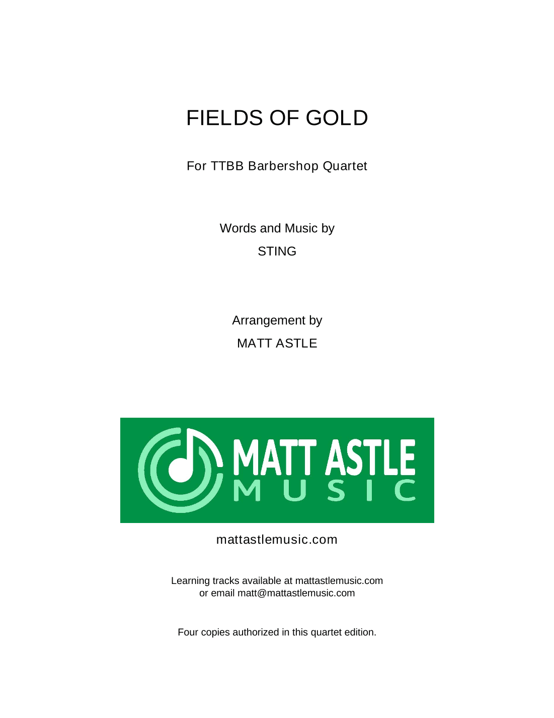 Fields Of Gold (arr. Matt Astle)