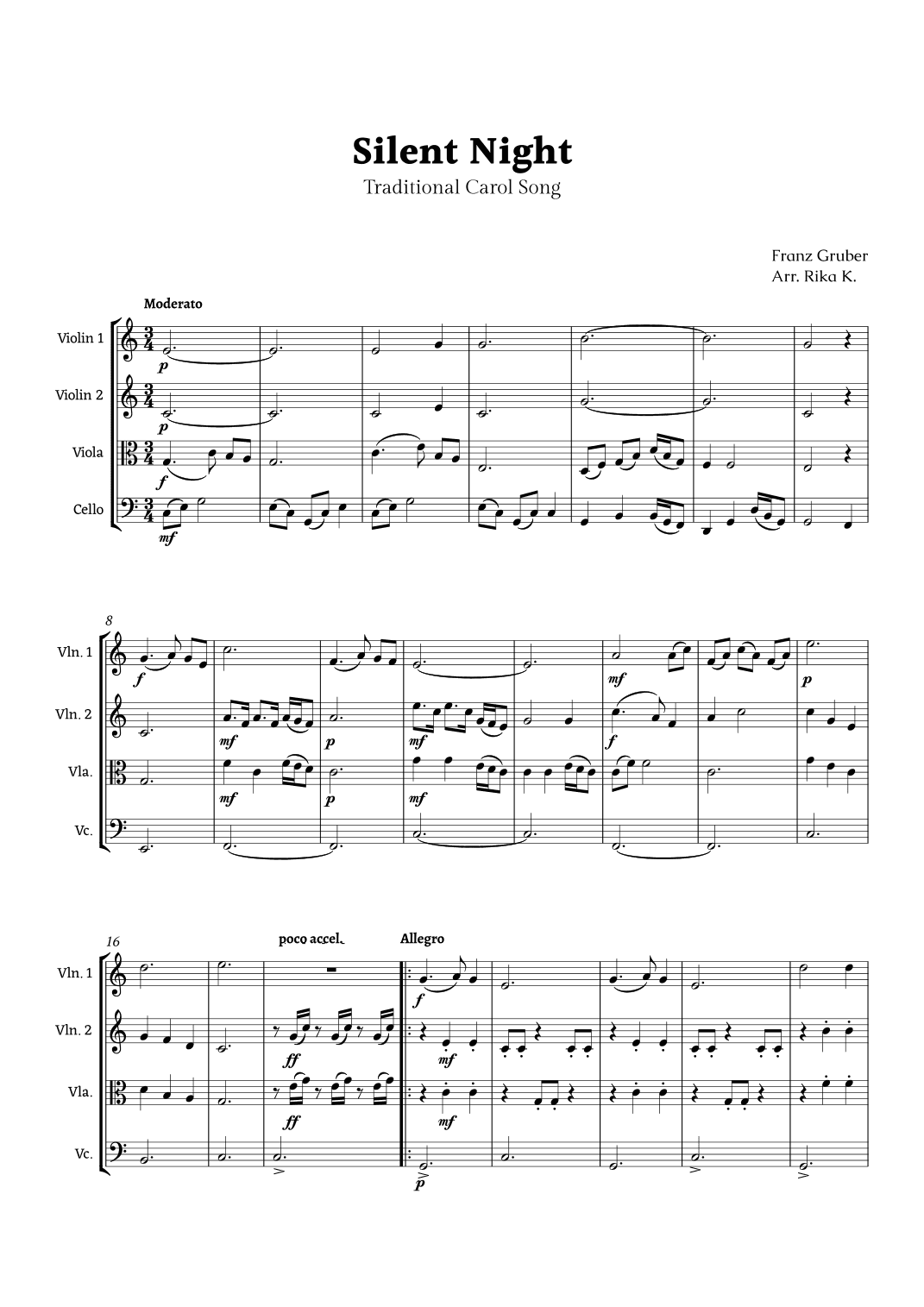 Silent Night for String Quartet (arr. Rika K.)