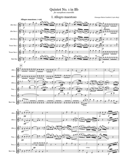 Quintet No.1 in B-flat by Giuseppe Cambini for Saxophone Ensemble (AAATTB) (arr. Jesse Audelo)