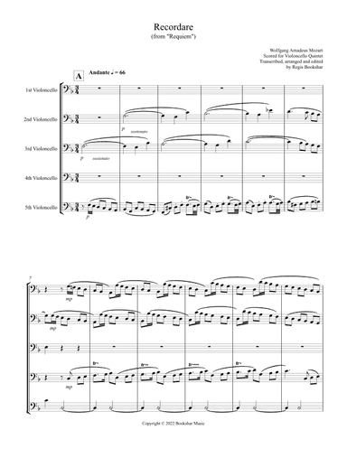 Recordare (from "Requiem") (F) (Violoncello Quintet) (arr. Regis Bookshar)
