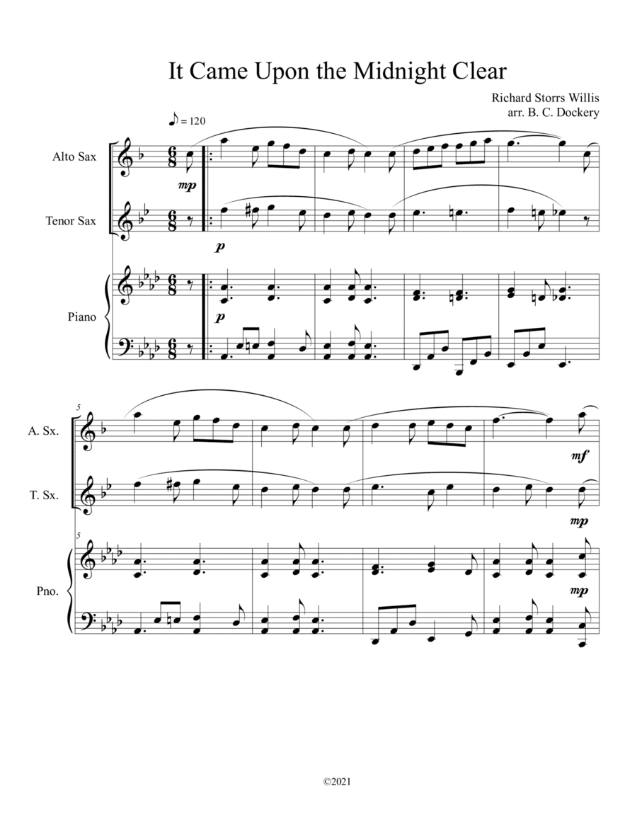 It Came Upon the Midnight Clear (Alto and Tenor Sax Duet with Piano Accompaniment) (arr. B. C. Dockery)