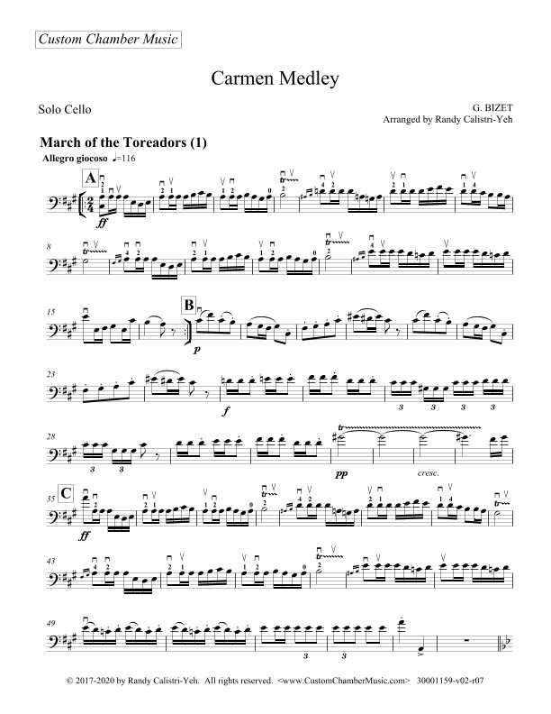 Bizet Carmen Medley (solo cello) (arr. Randy Calistri-Yeh)