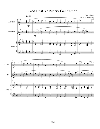 God Rest Ye Merry Gentlemen (Alto and Tenor Sax Duet) with optional piano accompaniment (arr. B. C. Dockery)