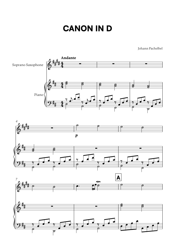 Canon in D (for Soprano Saxophone and Piano) (arr. Cadenza Editions)