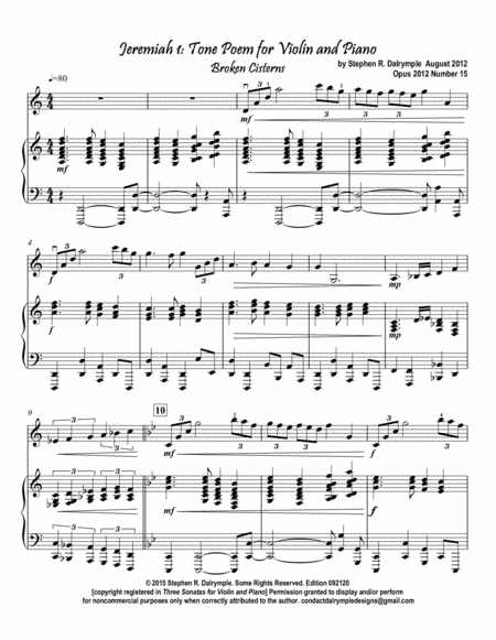Jeremiah 1 - Broken Cisterns  Tone Poem for Violin and Piano by Stephen R Dalrymple
