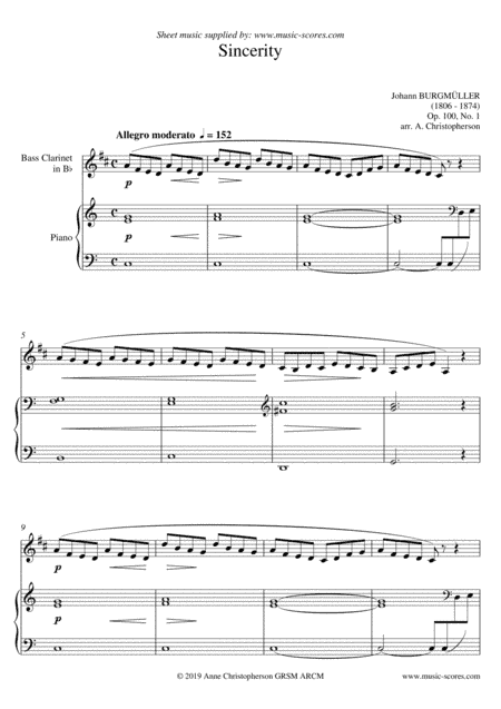 Sincerity - Burgmuller Op.100, No.1 - Bass Clarinet and Piano (arr. Anne L Christopherson GRSM ARCM)