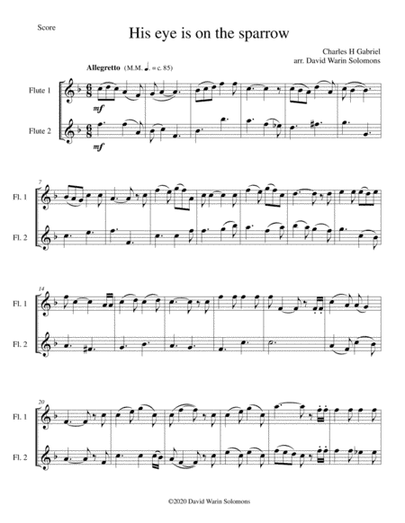 His eye is on the sparrow arranged for 2 flutes (arr. David Warin Solomons)