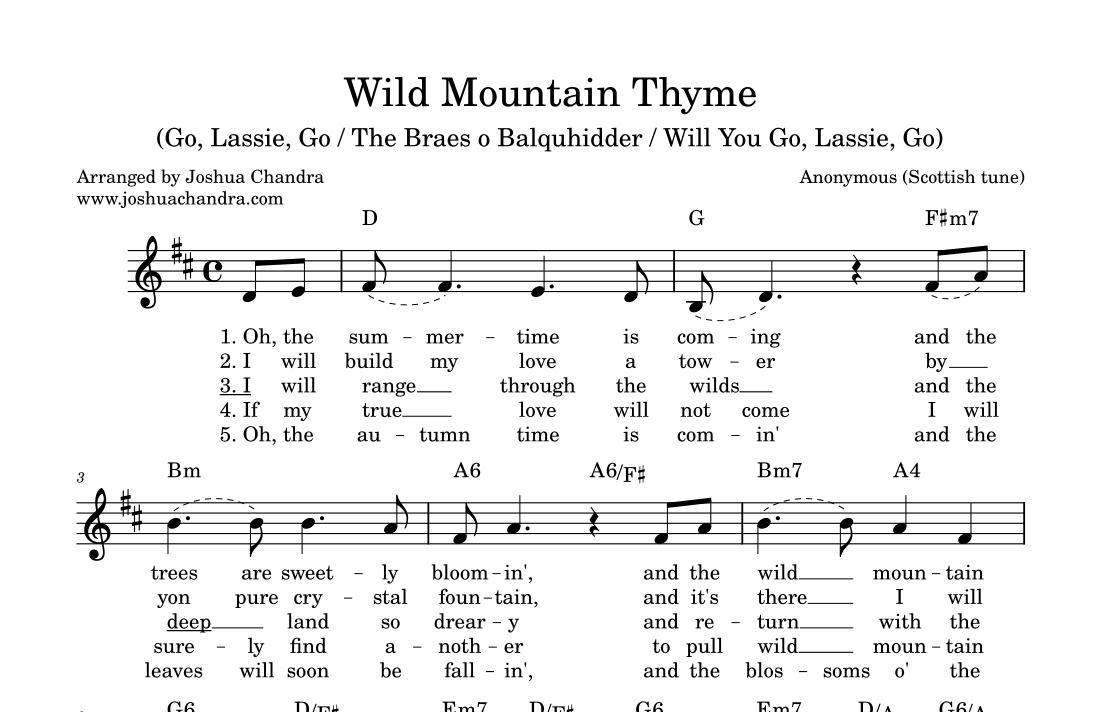 Wild Mountain Thyme (arr. Joshua Chandra)