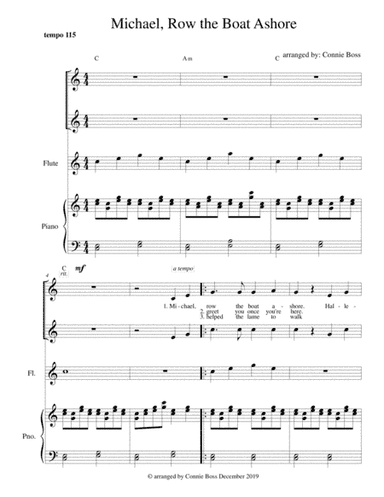 Michael, Row the Boat Ashore - flute, vocal duet and piano (arr. Connie Boss)