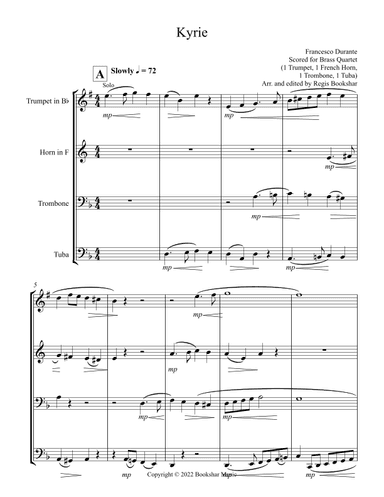 Kyrie (Durante) (Brass Quartet - 1 Trp, 1 Hrn, 1 Trb, 1 Tuba) (arr. Regis Bookshar)