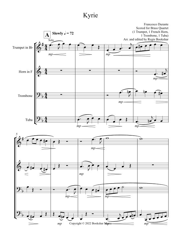 Kyrie (Durante) (Brass Quartet - 1 Trp, 1 Hrn, 1 Trb, 1 Tuba) (arr. Regis Bookshar)