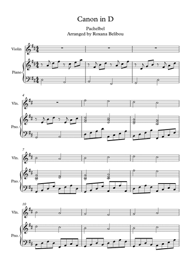 Canon in D by Pachelbel Violin (Flute) & Piano (arr. Roxana Belibou)