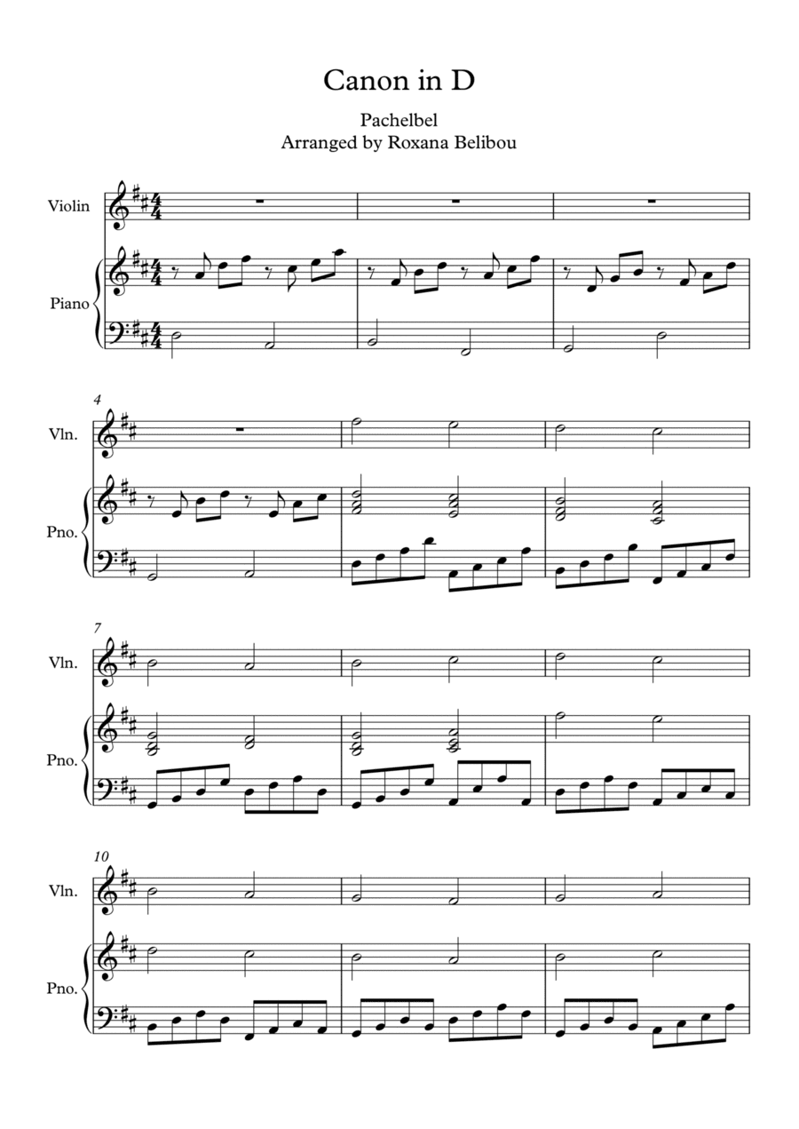 Canon in D by Pachelbel Violin (Flute) & Piano (arr. Roxana Belibou)