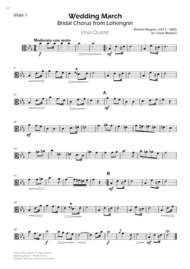 Wedding March (Bridal Chorus) - Viola Quartet (Individual Parts) (arr. César Madeira)