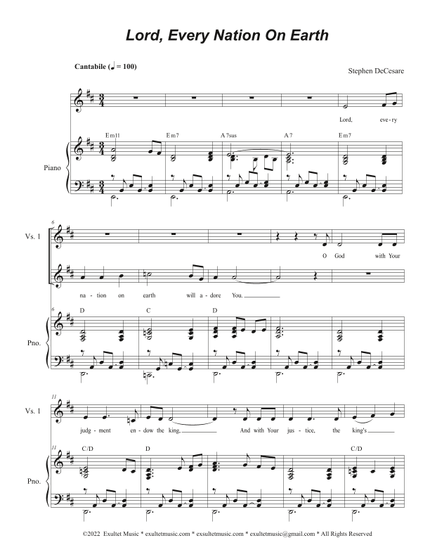 Lord, Every Nation On Earth (Unison choir)