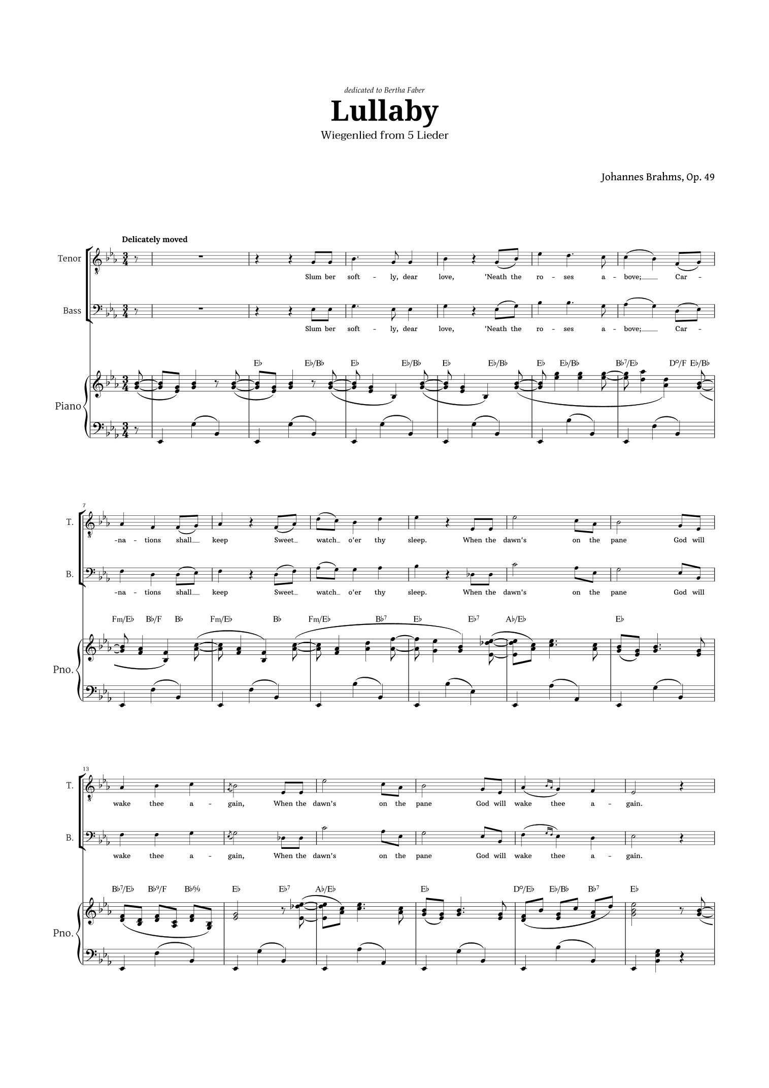 Lullaby by Brahms for TB Choir and Piano (arr. Langanho)