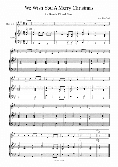 We Wish You a Merry Christmas for Horn in Eb and Piano (arr. Tim Curd)
