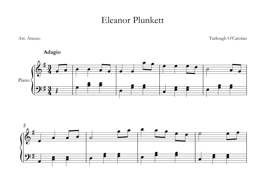 eleanor plunkett waltz Easy Piano Sheet Music (arr. Arezzo Music)