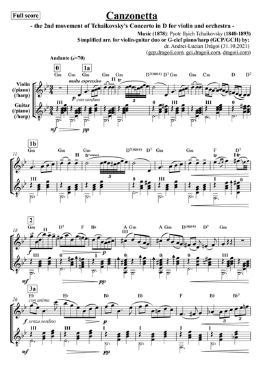 Tchaikovsky (Pyotr Ilyich) - Canzonetta (the 2nd movement of Tchaikovsky's Concerto in D for violin (arr. Andrei Lucian Dragoi)