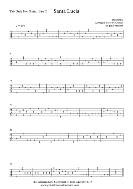 Santa Lucia For Guitar Duo Tab Only For Guitar Part 2 (arr. John Murphy)
