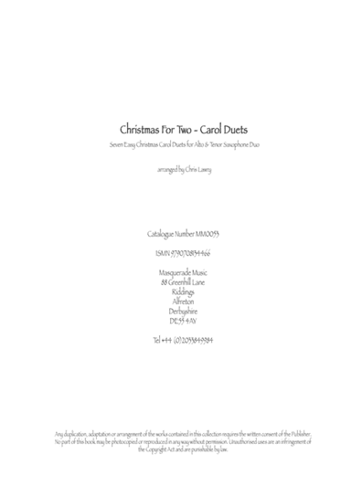 Christmas For Two - Carol Duets. 7 Easy carols for Eb and Bb Saxophone Duo (alto/tenor) (arr. Chris Lawry)