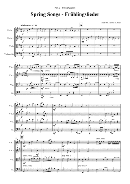 Spring Songs - Fruehlingslieder - Part 2 - String Quartet (arr. Thomas H. Graf)