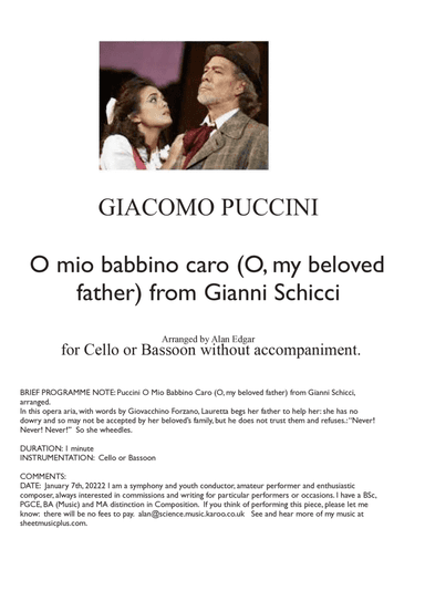 O MIO BABBINO CARO (O, my beloved father) from Gianni Schicci, by G Puccini, arranged as unaccompani (arr. Alan Edgar)