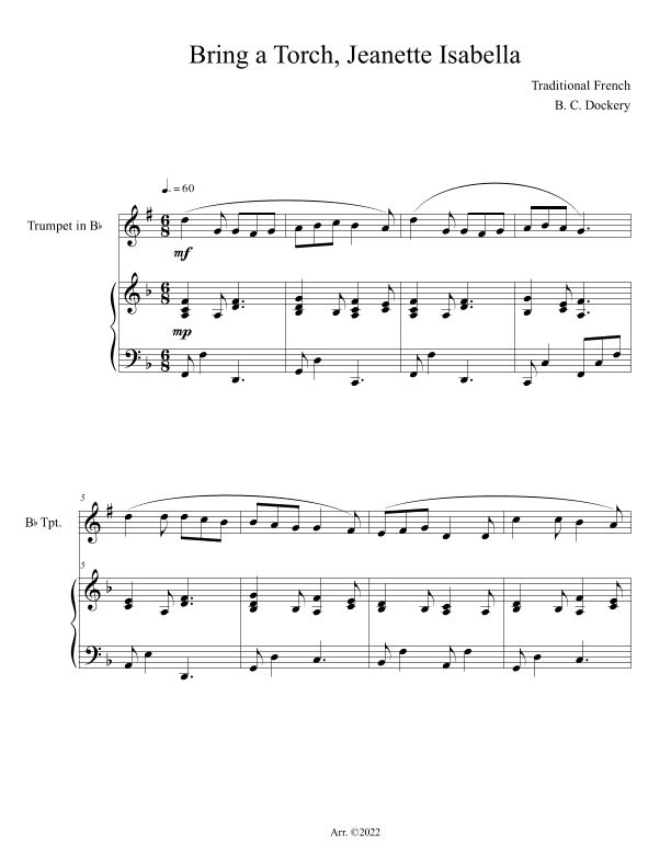 Bring a Torch, Jeanette Isabella (Trumpet Solo with Piano Accompaniment) (arr. B. C. Dockery)