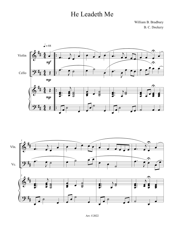 He Leadeth Me (Violin and Cello Duet with Piano Accompaniment) (arr. B. C. Dockery)
