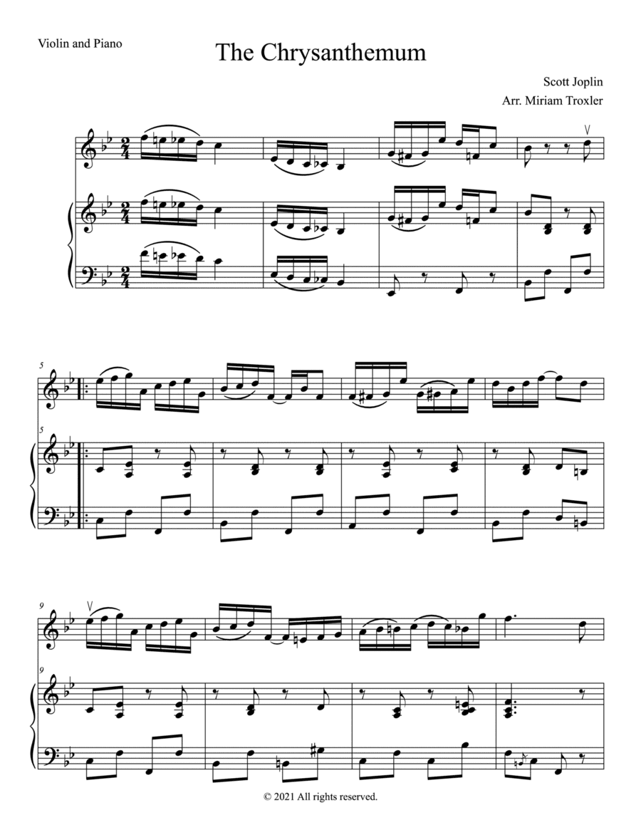 The Chrysanthemum Duet for Violin and Piano (arr. Miriam Troxler)
