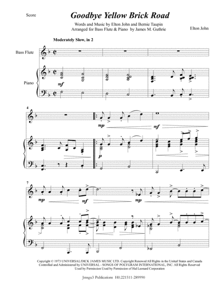 Goodbye Yellow Brick Road (arr. James M. Guthrie, ASCAP)