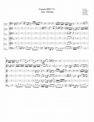 Aria: Alleluja from Cantata BWV 51 (arrangement for 6 recorders) (arr. Gil Garty)