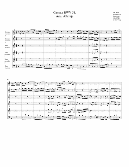 Aria: Alleluja from Cantata BWV 51 (arrangement for 6 recorders) (arr. Gil Garty)
