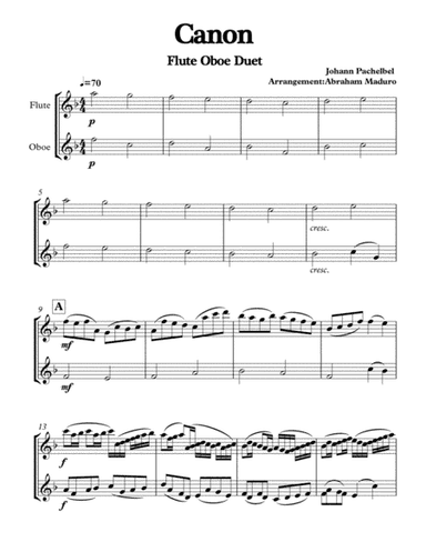 Pachelbel's Canon Flute Oboe Duet (arr. Abraham Maduro)