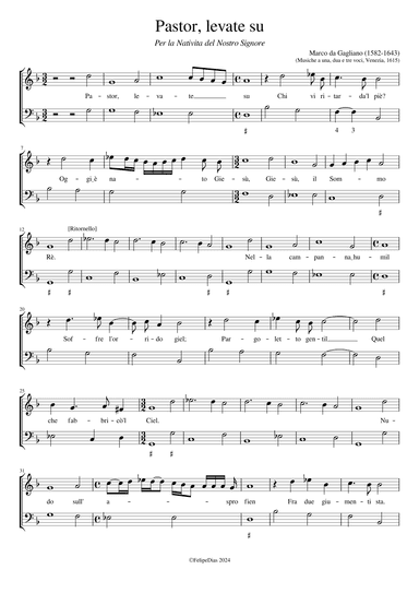 Per la Nativita del Nostro Signore: Pastor levate sù (arr. Early Music Scores)