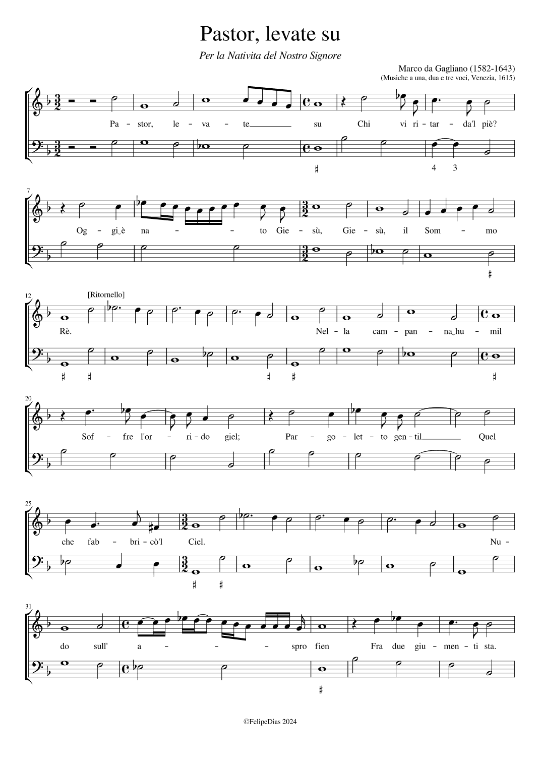 Per la Nativita del Nostro Signore: Pastor levate sù (arr. Early Music Scores)