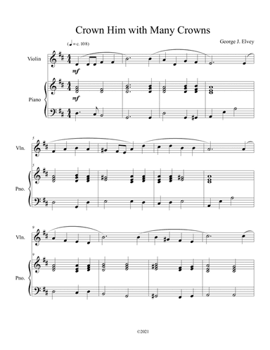 Crown Him with Many Crowns (violin solo) with optional piano accompaniment (arr. B. C. Dockery)