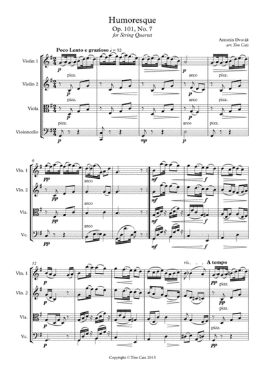 Dvorák: Humoresque No. 7 - String Quartet (arr. Tim Cais)