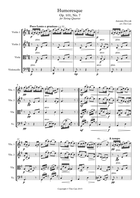 Dvorák: Humoresque No. 7 - String Quartet (arr. Tim Cais)